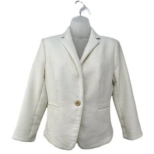 Ann Taylor The Newbury Blazer Jacket Women Sz 8 Petite Cream Neutral Classy NWOT